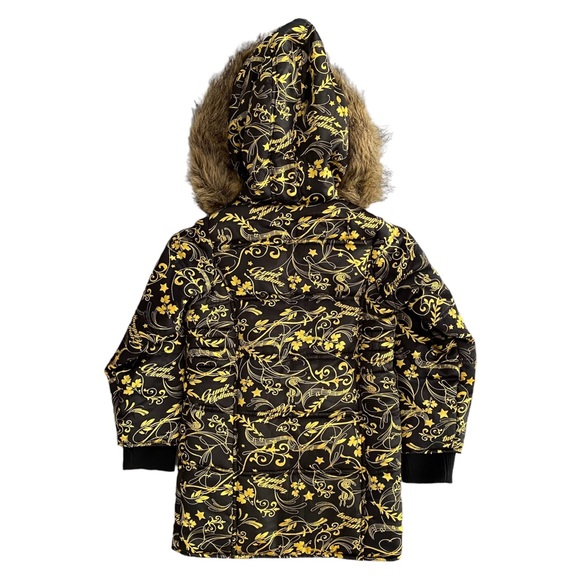 G-Unit Faux Fur Trim Hood Long Sleeves Gold & Black Puffer Jacket Girl’s Size XS - Picture 2 of 16